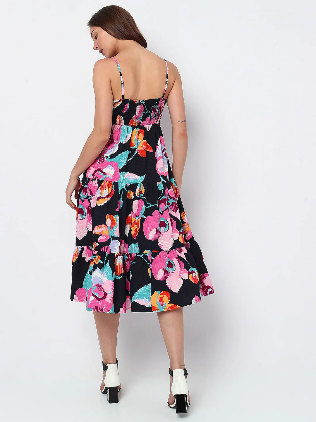 Black Floral Strappy Midi Dress - Image 4