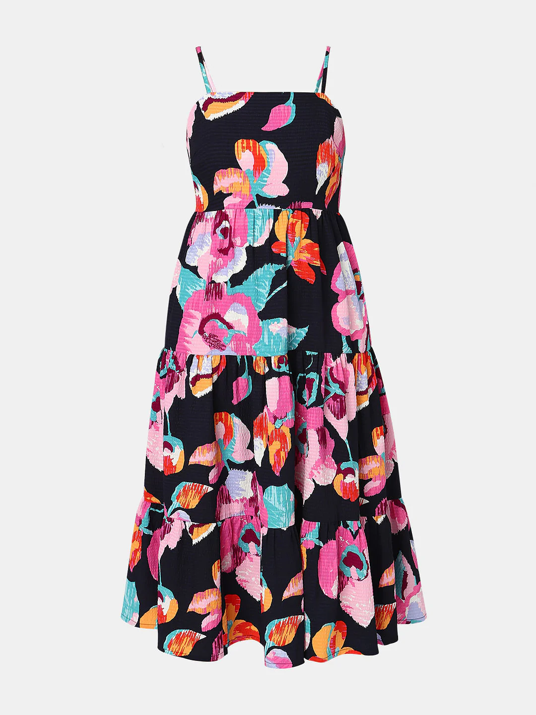 Black Floral Strappy Midi Dress - Image 6