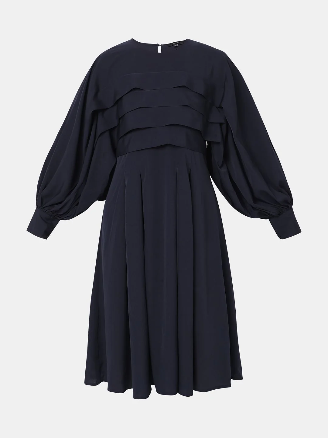 Navy Blue Pleated Shift Dress - Image 7