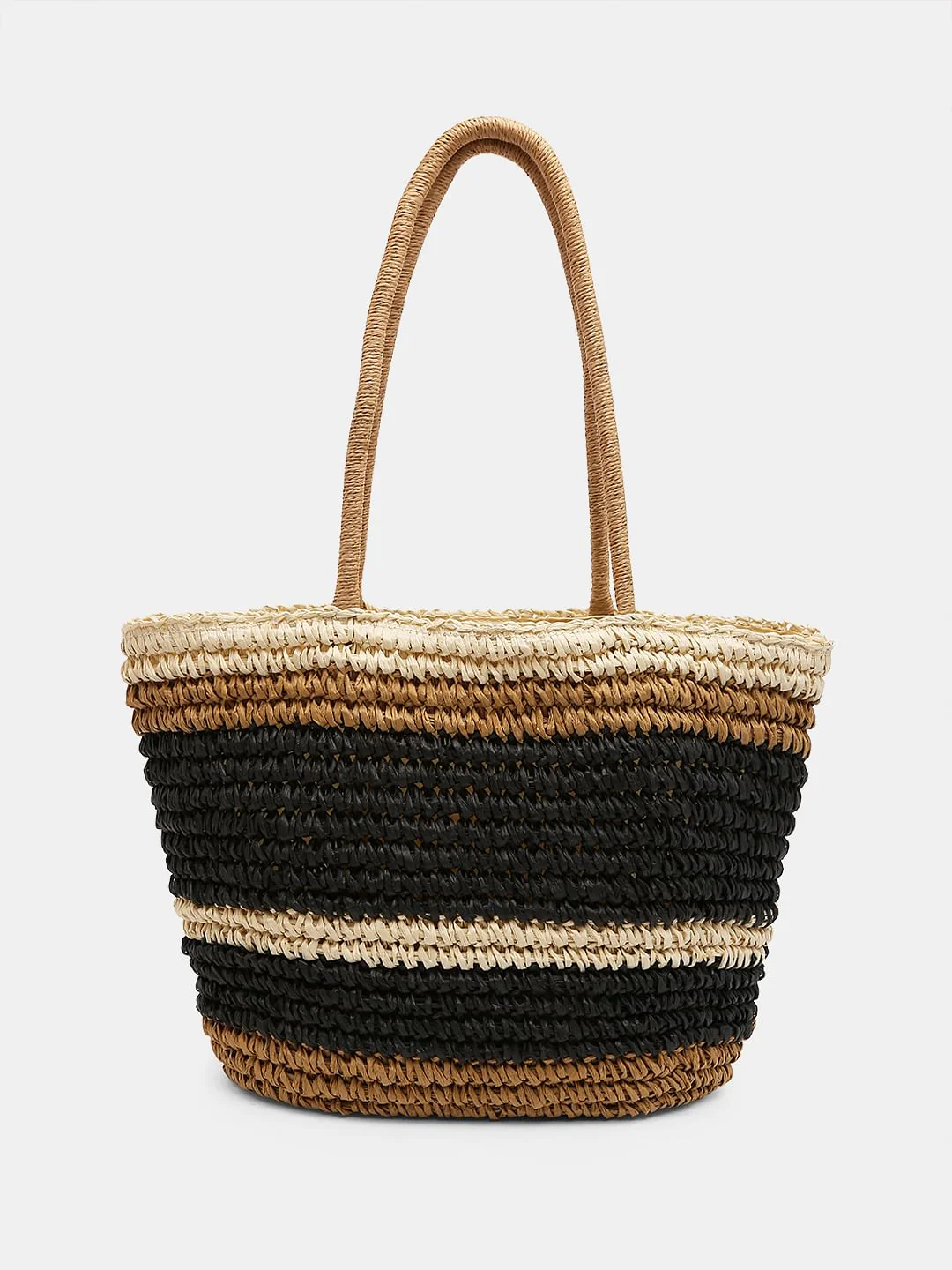 Tan Colourblocked Beach Tote Bag - Image 2