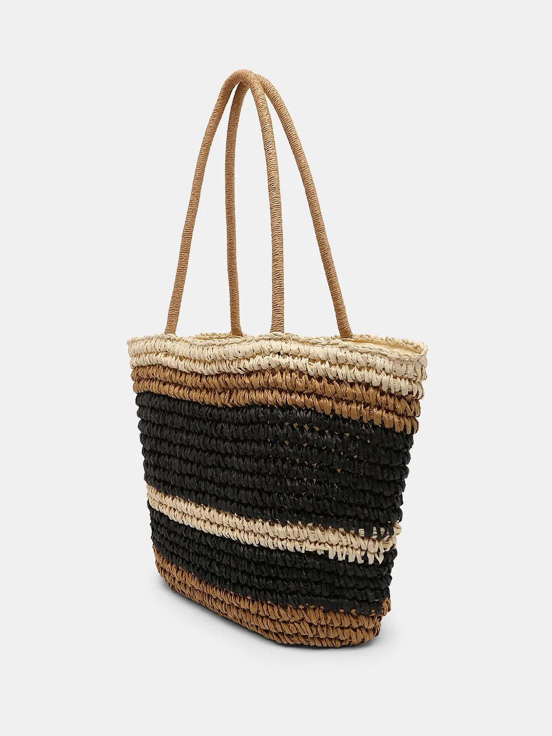 Tan Colourblocked Beach Tote Bag - Image 3
