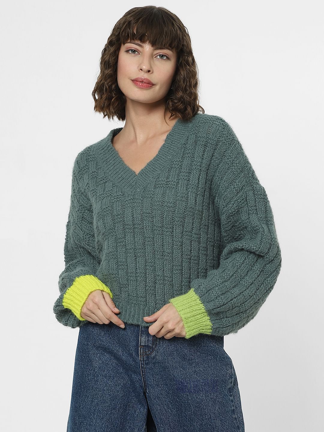 Green Ribbed Textured Pullover - Image 2