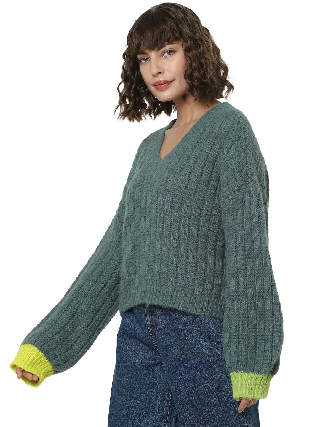 Green Ribbed Textured Pullover - Image 3