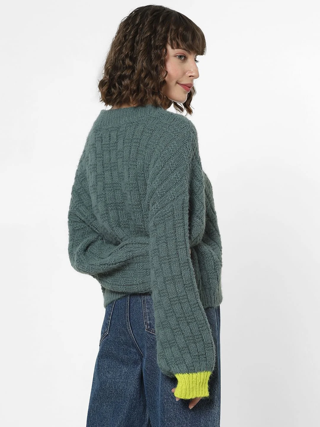 Green Ribbed Textured Pullover - Image 4