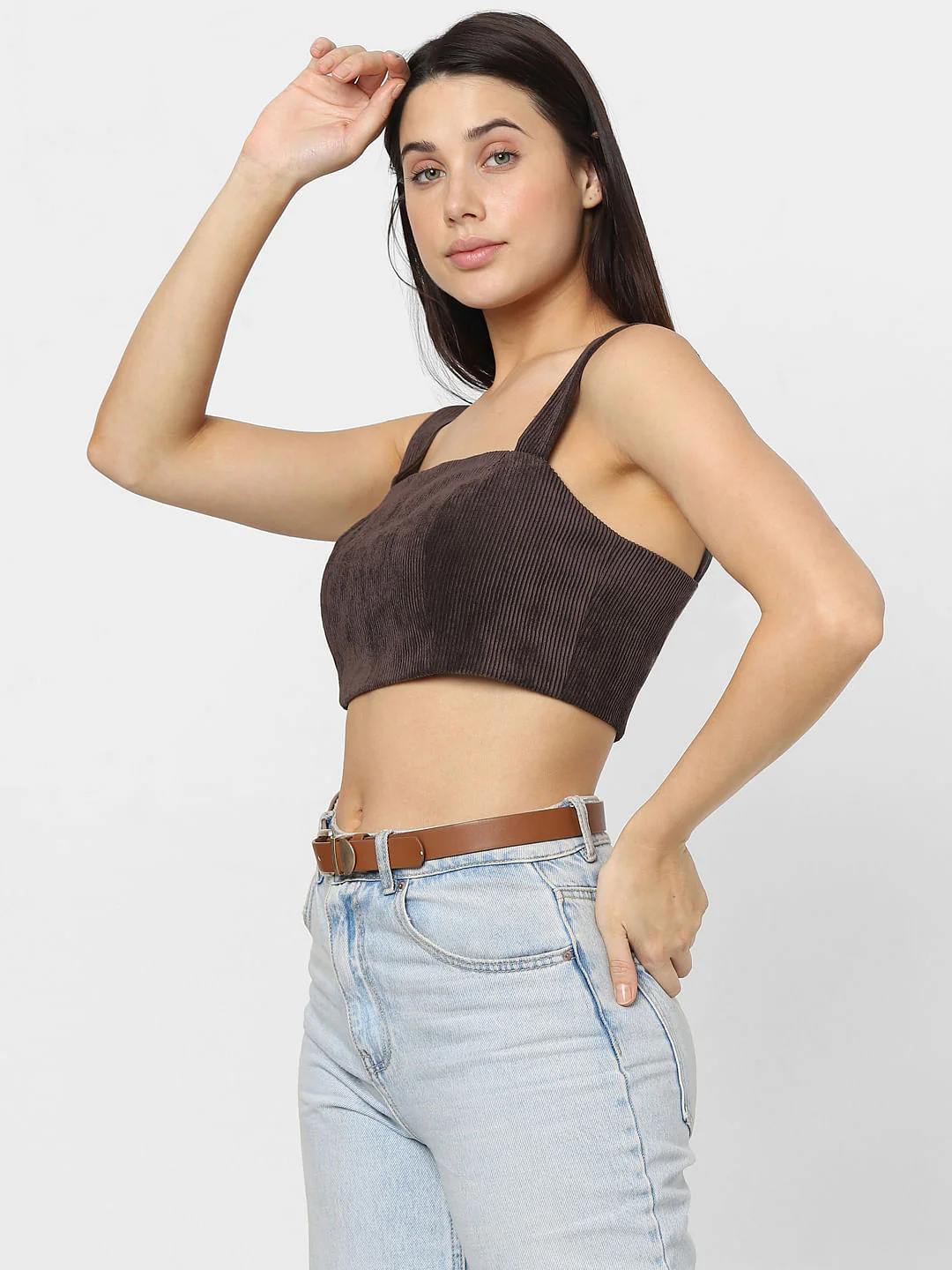 Dark Brown Corduroy Crop Top - Image 3