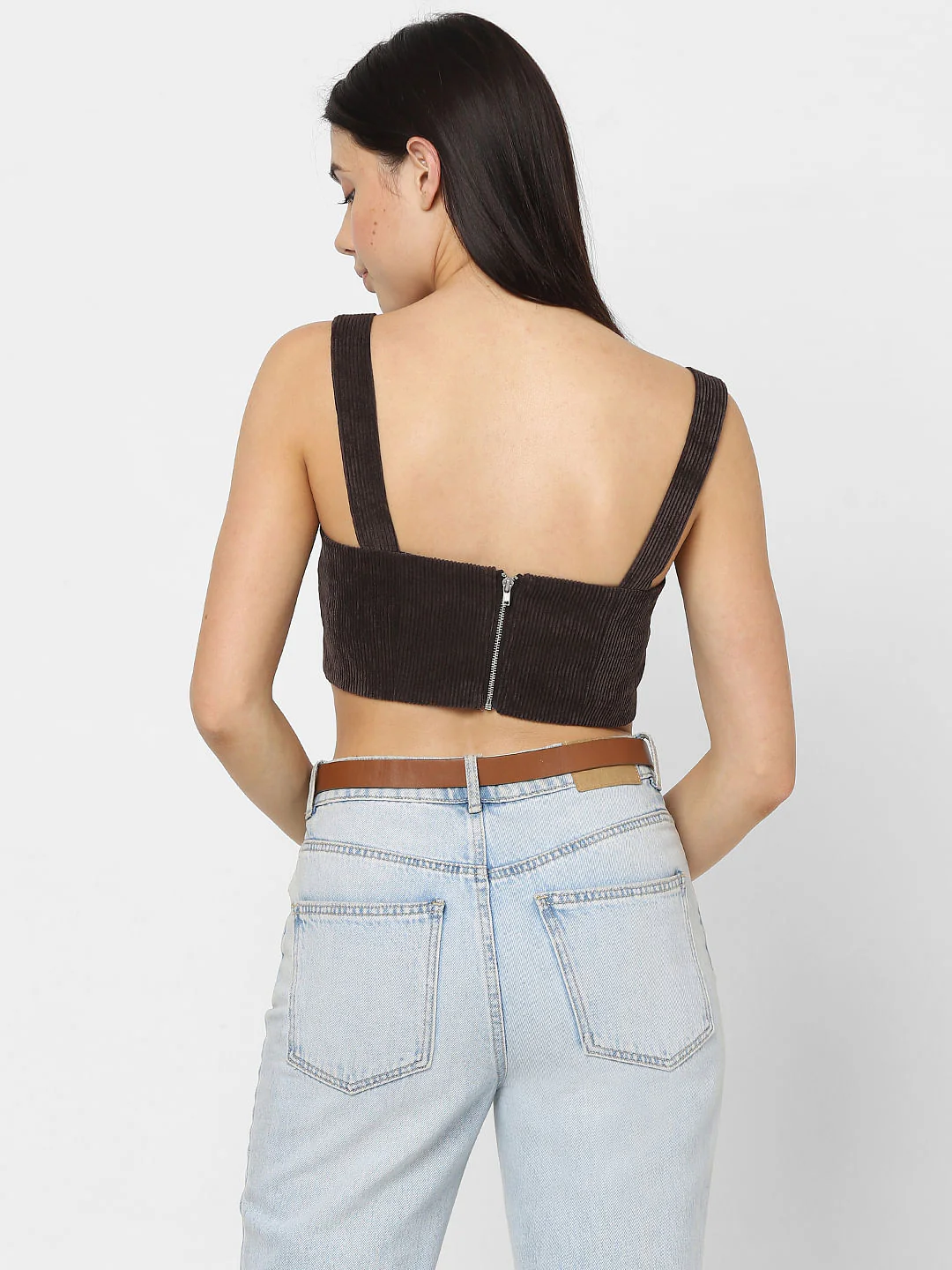 Dark Brown Corduroy Crop Top - Image 4