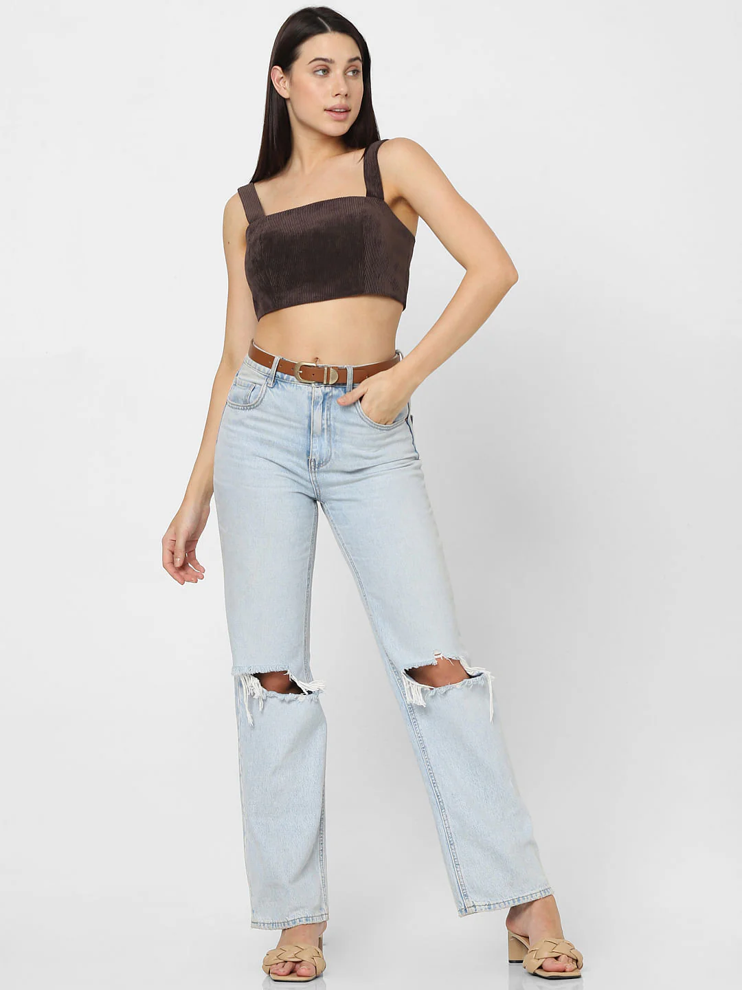 Dark Brown Corduroy Crop Top - Image 7