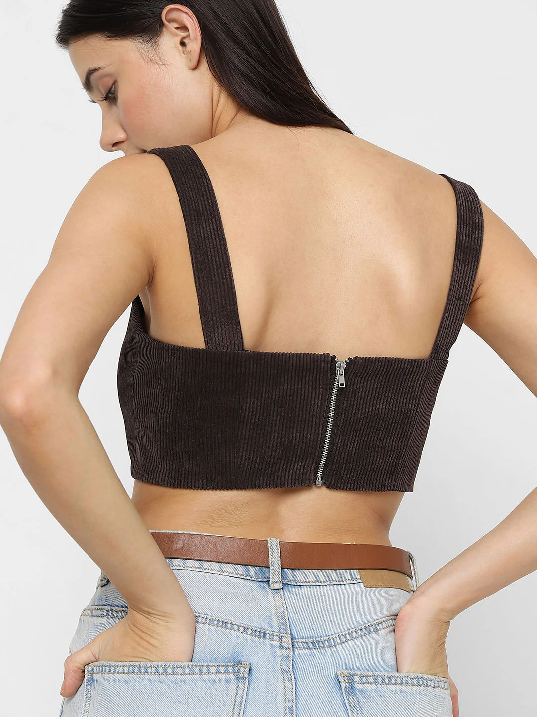 Dark Brown Corduroy Crop Top - Image 9