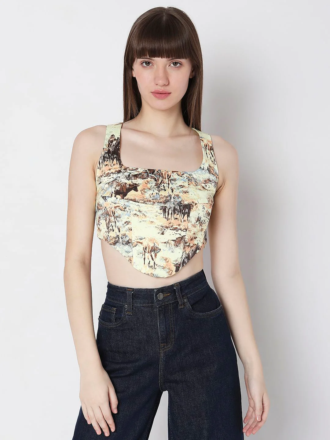 Yellow Printed Corset Co-Ord Set Top - Image 2