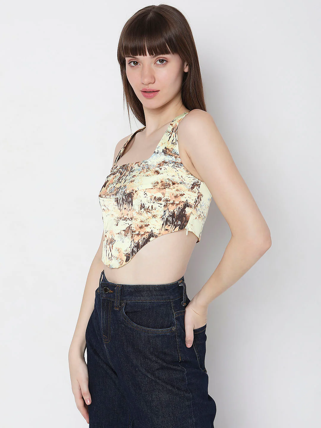 Yellow Printed Corset Co-Ord Set Top - Image 3