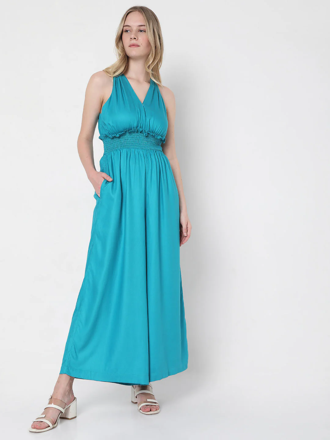 Blue Smocked Jumpsuit - Image 2