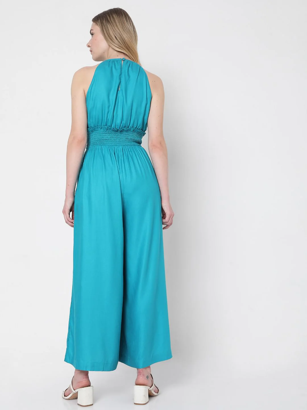 Blue Smocked Jumpsuit - Image 4