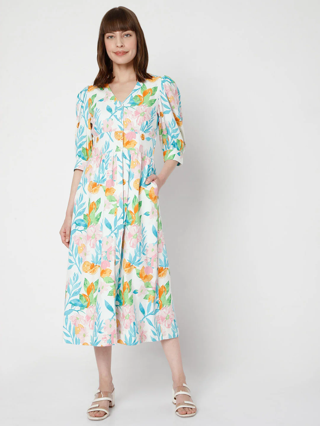 White Floral Midi Dress - Image 2