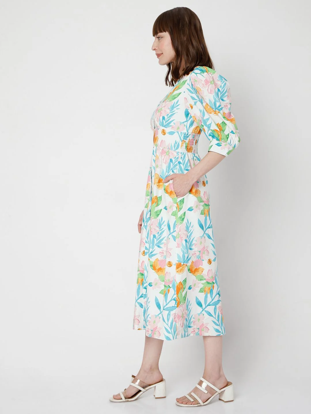 White Floral Midi Dress - Image 3