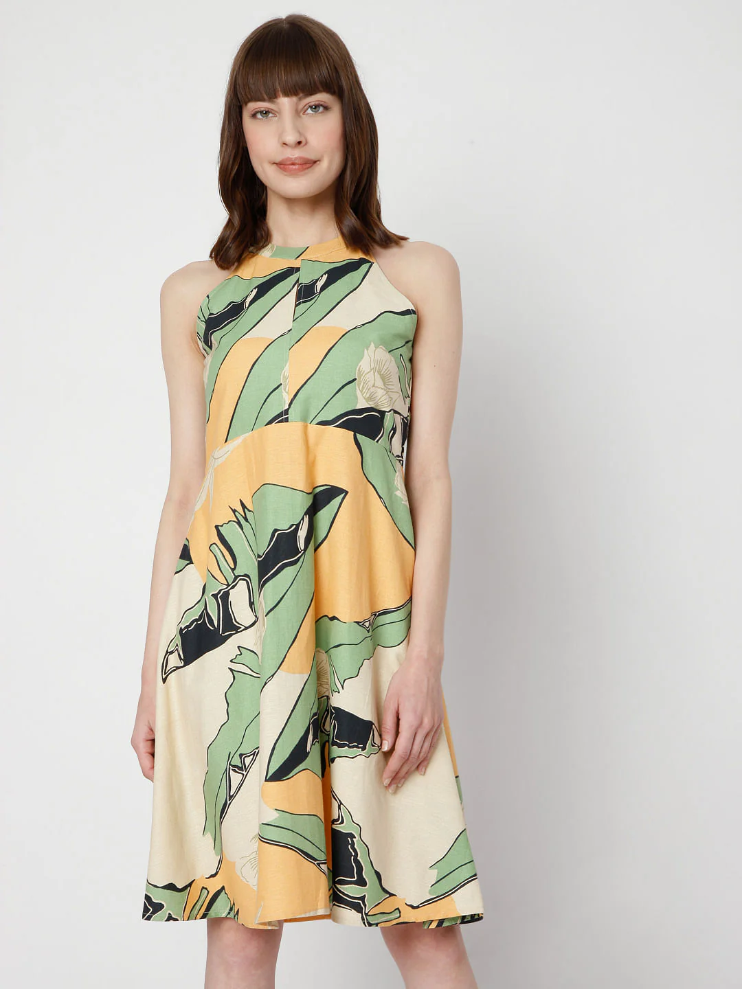 Beige Halter Neck Printed Dress - Image 2