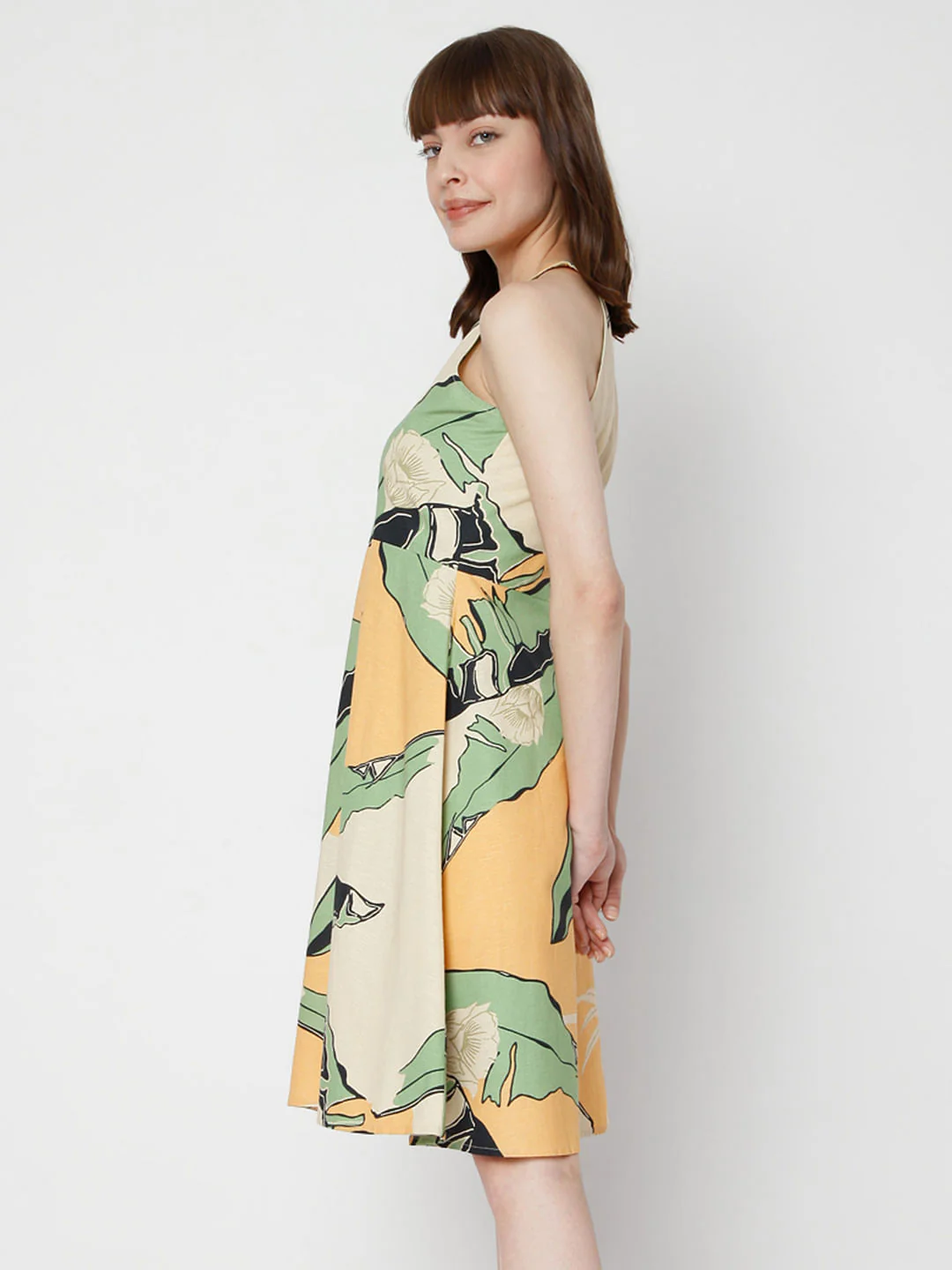 Beige Halter Neck Printed Dress - Image 3