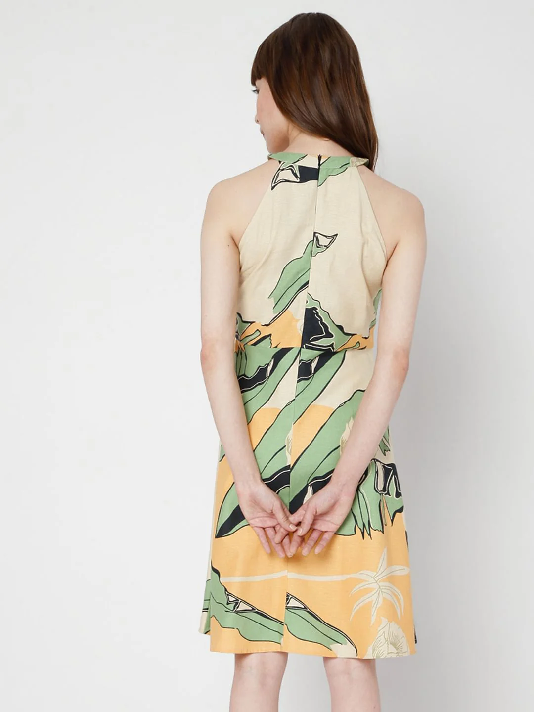 Beige Halter Neck Printed Dress - Image 4
