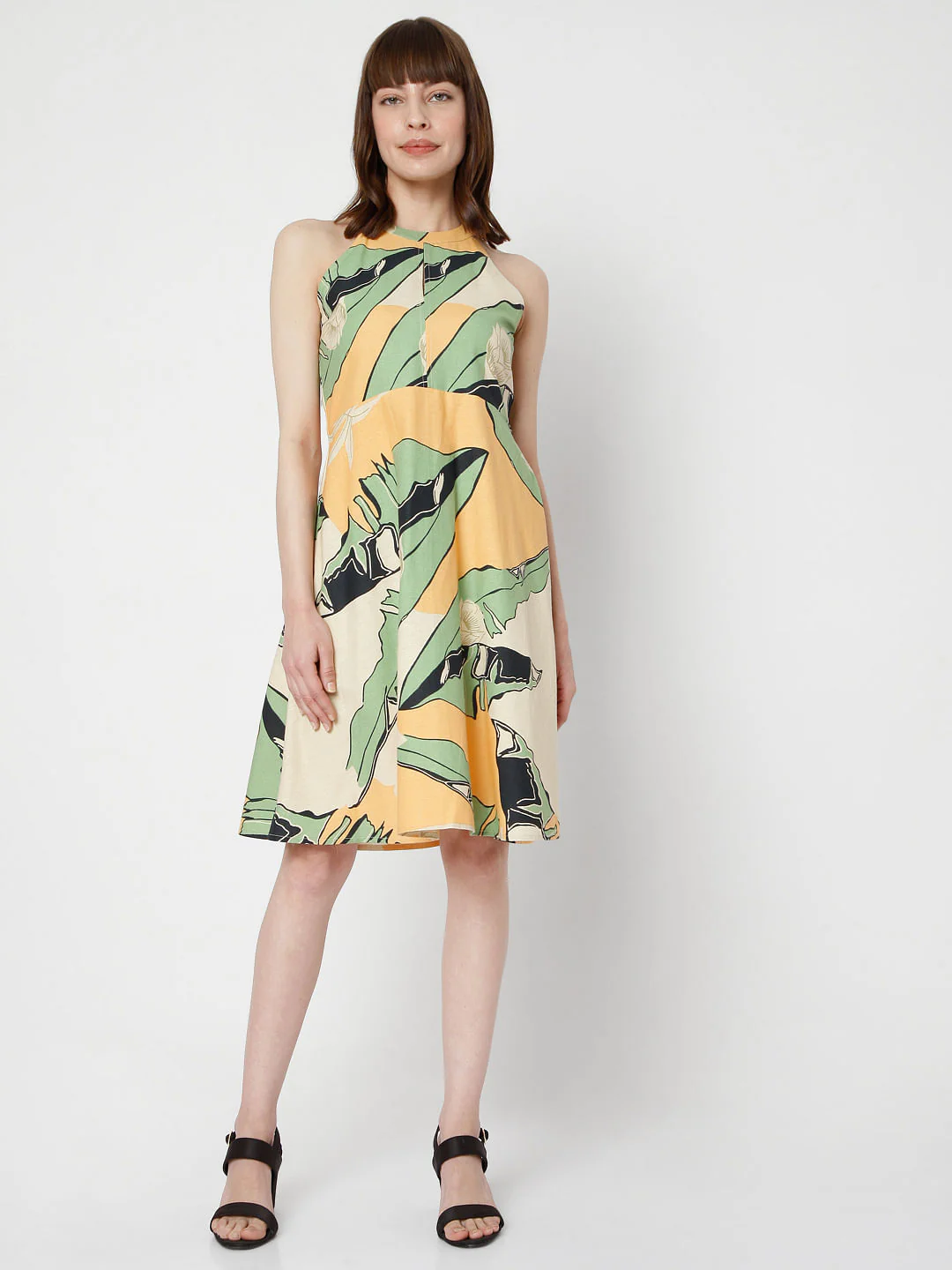 Beige Halter Neck Printed Dress - Image 5