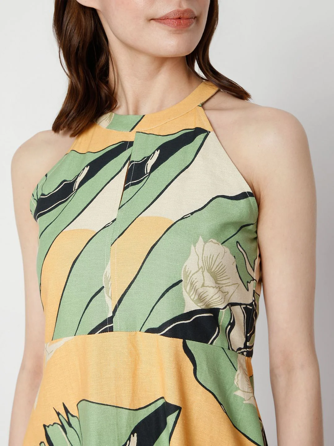 Beige Halter Neck Printed Dress - Image 6