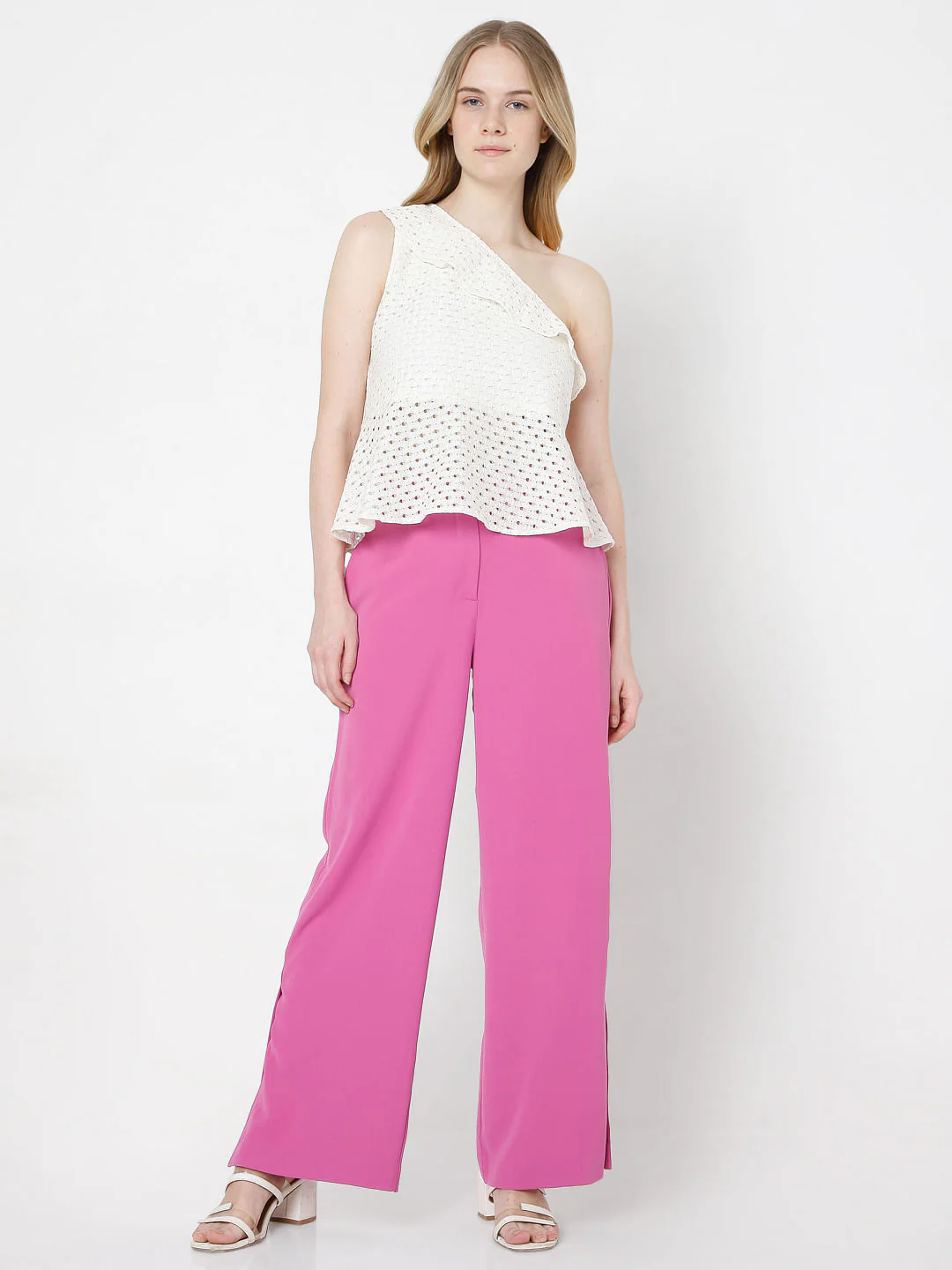 Beige Schiffli One Shoulder Top - Image 5