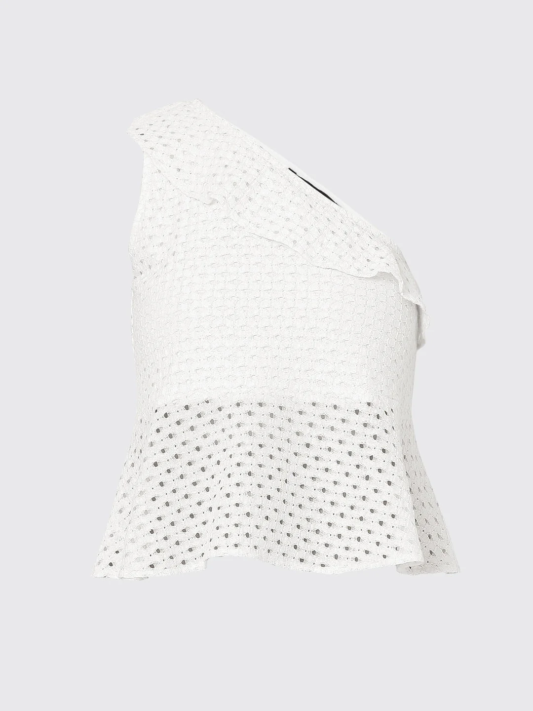 Beige Schiffli One Shoulder Top - Image 7