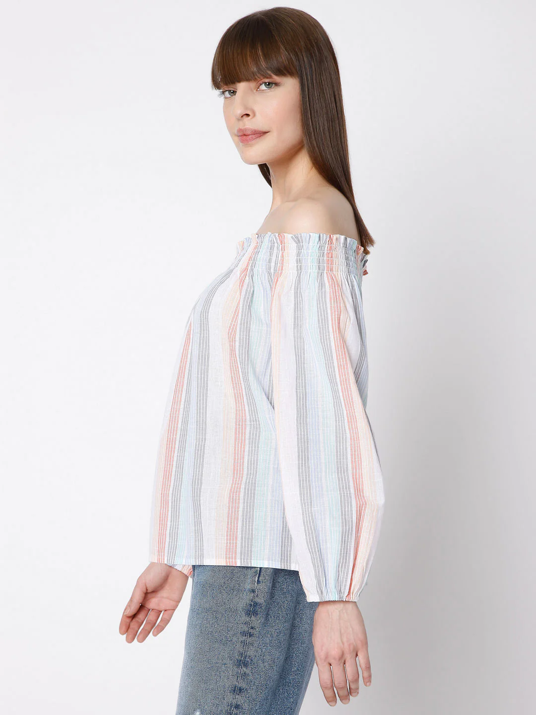 White Striped Off-Shoulder Top - Image 3