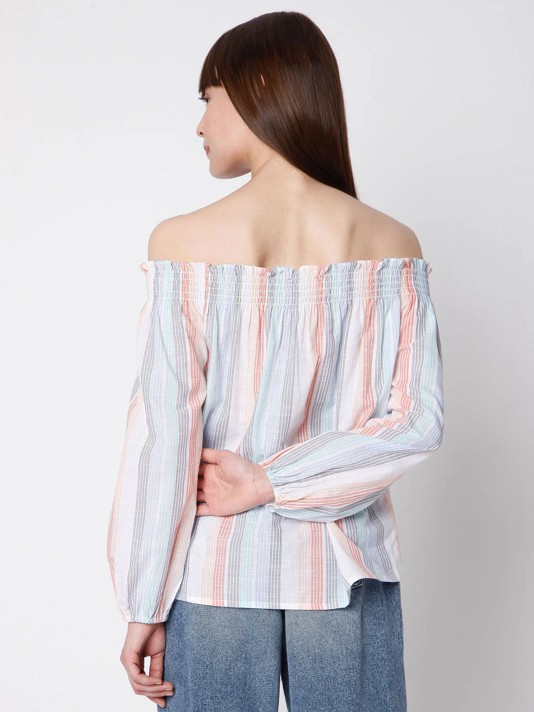 White Striped Off-Shoulder Top - Image 4