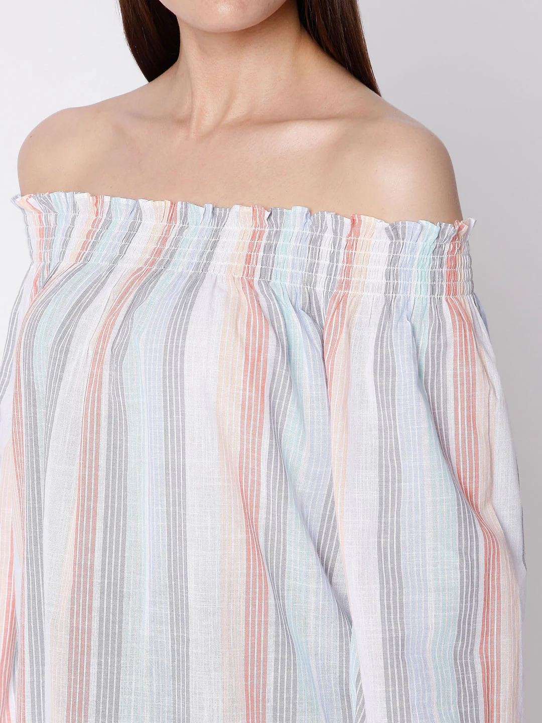 White Striped Off-Shoulder Top - Image 6