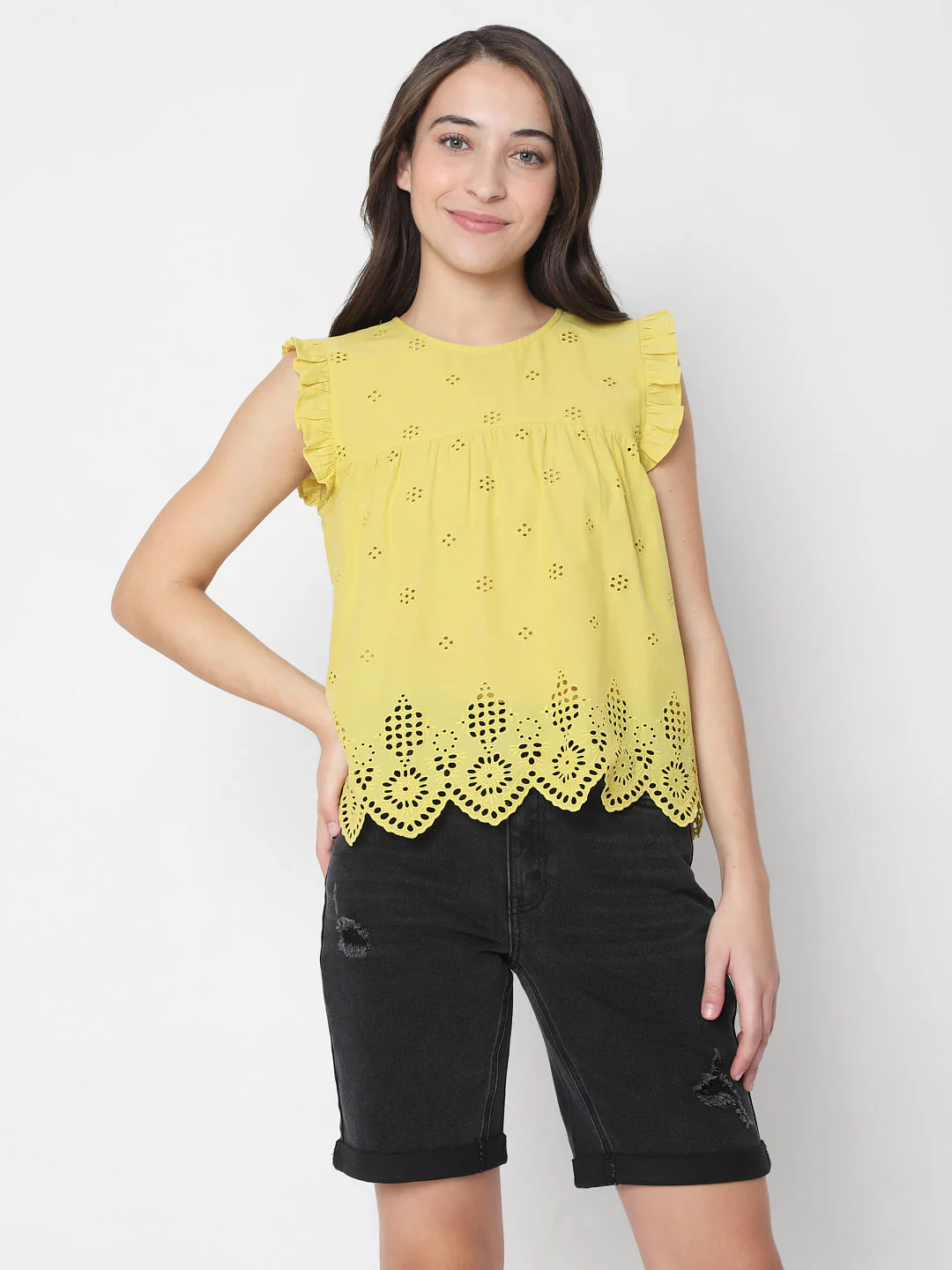Yellow Schiffli Embroidered Top - Image 2