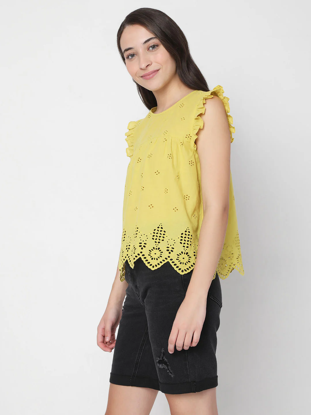 Yellow Schiffli Embroidered Top - Image 3