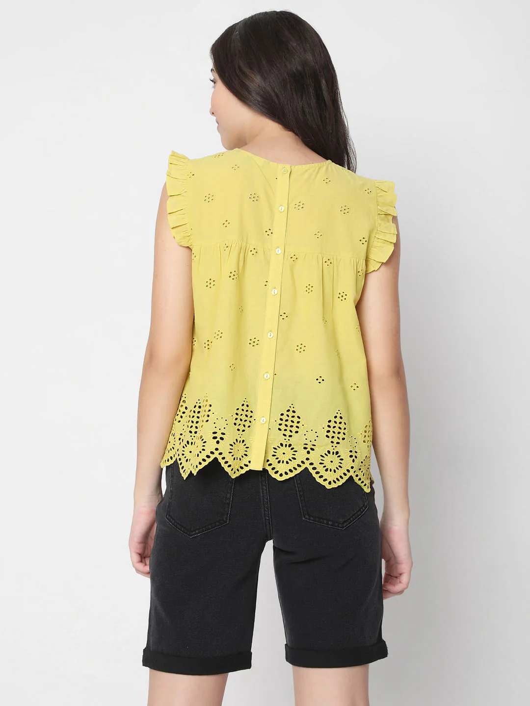 Yellow Schiffli Embroidered Top - Image 4