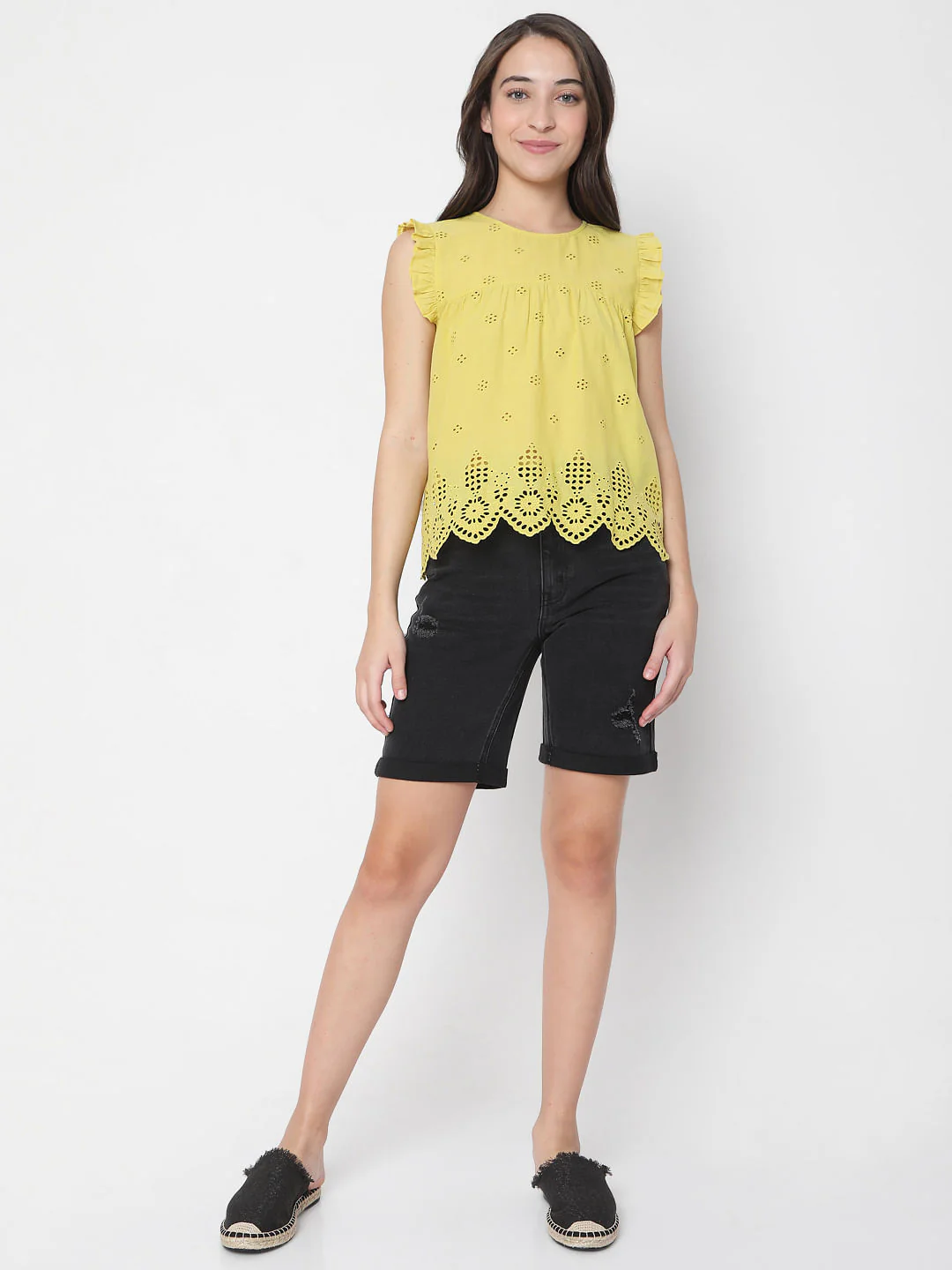Yellow Schiffli Embroidered Top - Image 5