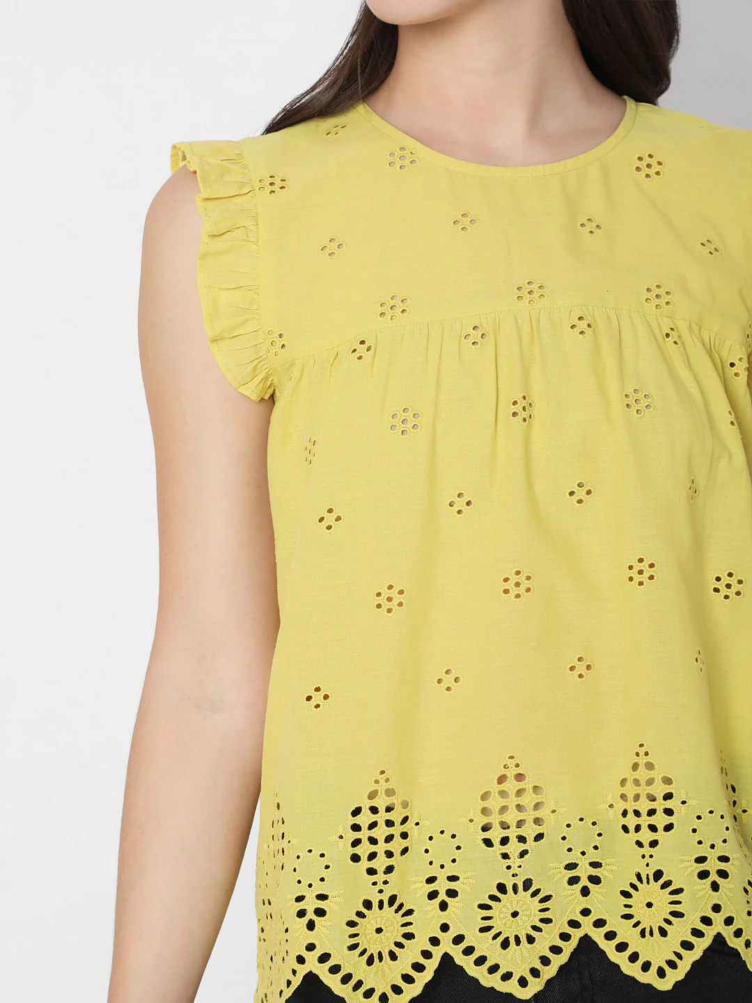 Yellow Schiffli Embroidered Top - Image 6