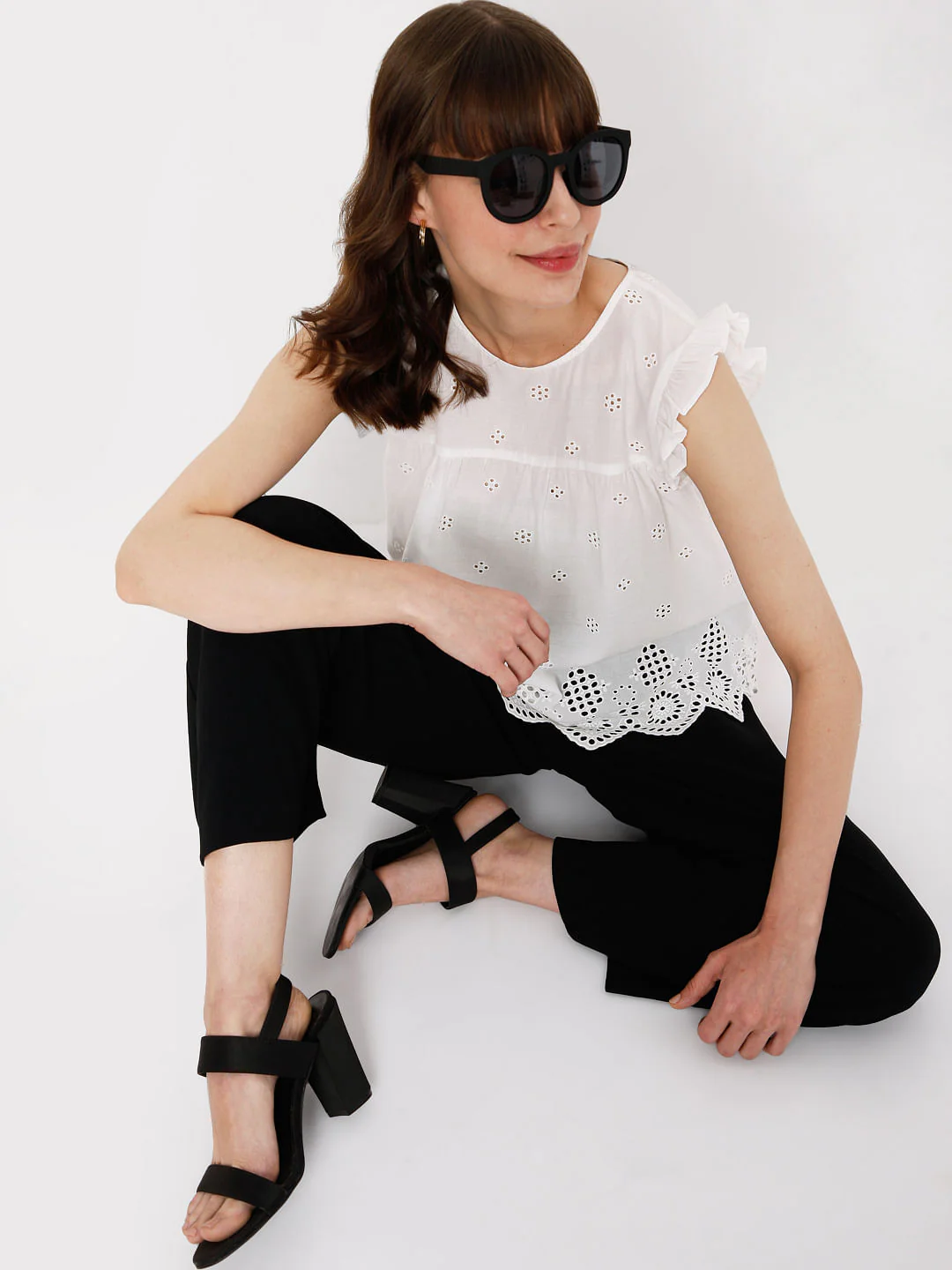 White Schiffli Top