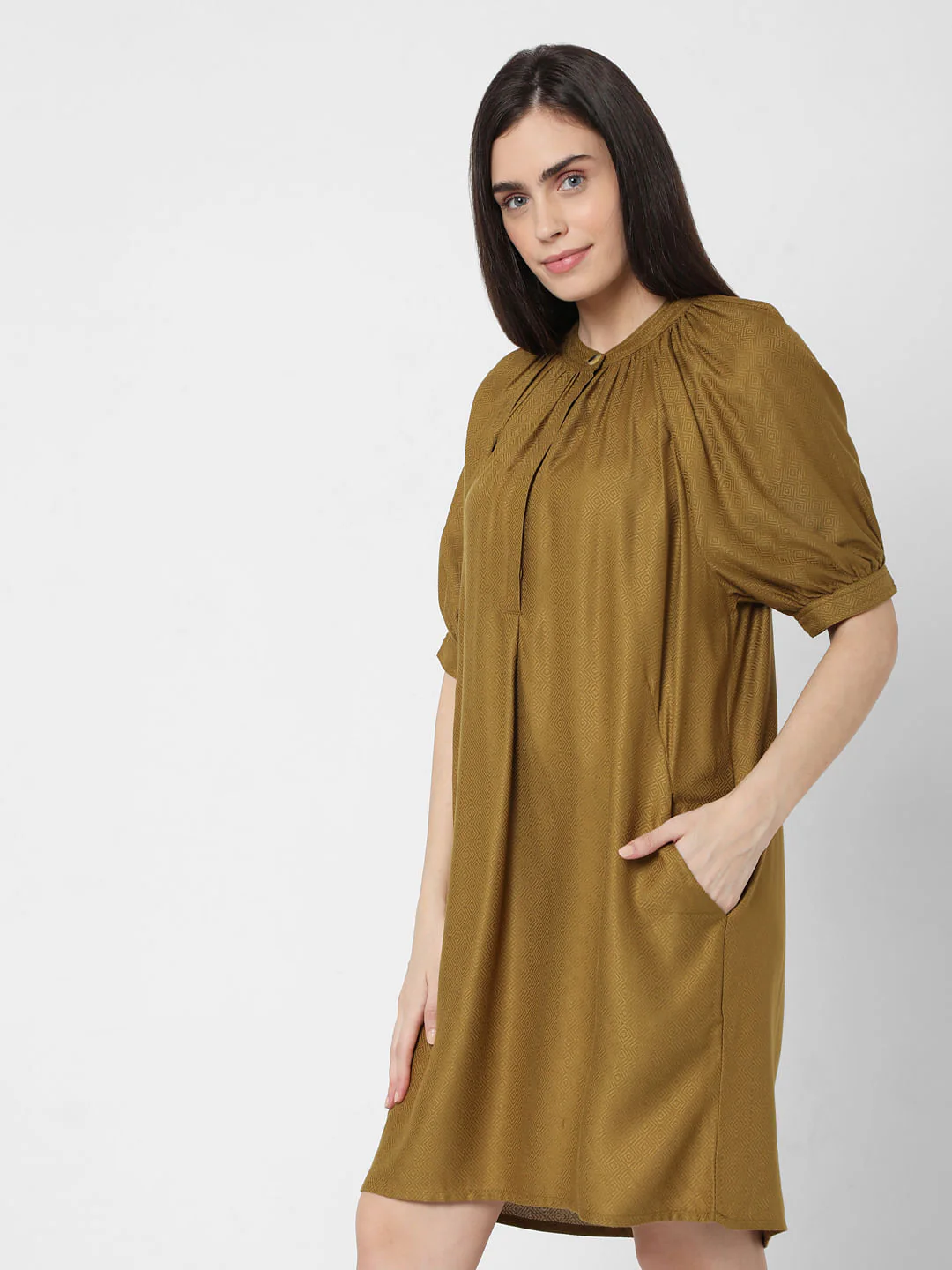 Ochre Puff Sleeves Shift Dress - Image 3