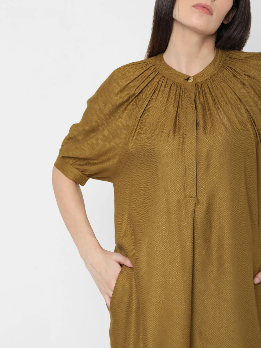 Ochre Puff Sleeves Shift Dress - Image 6