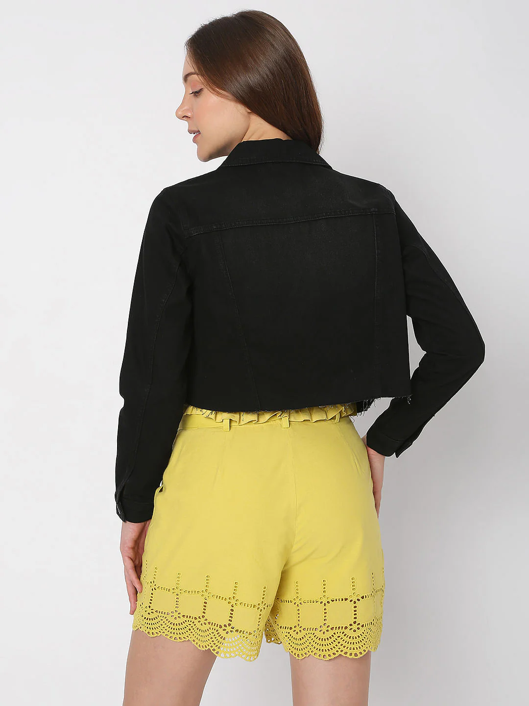 Black Cropped Denim Jacket - Image 4