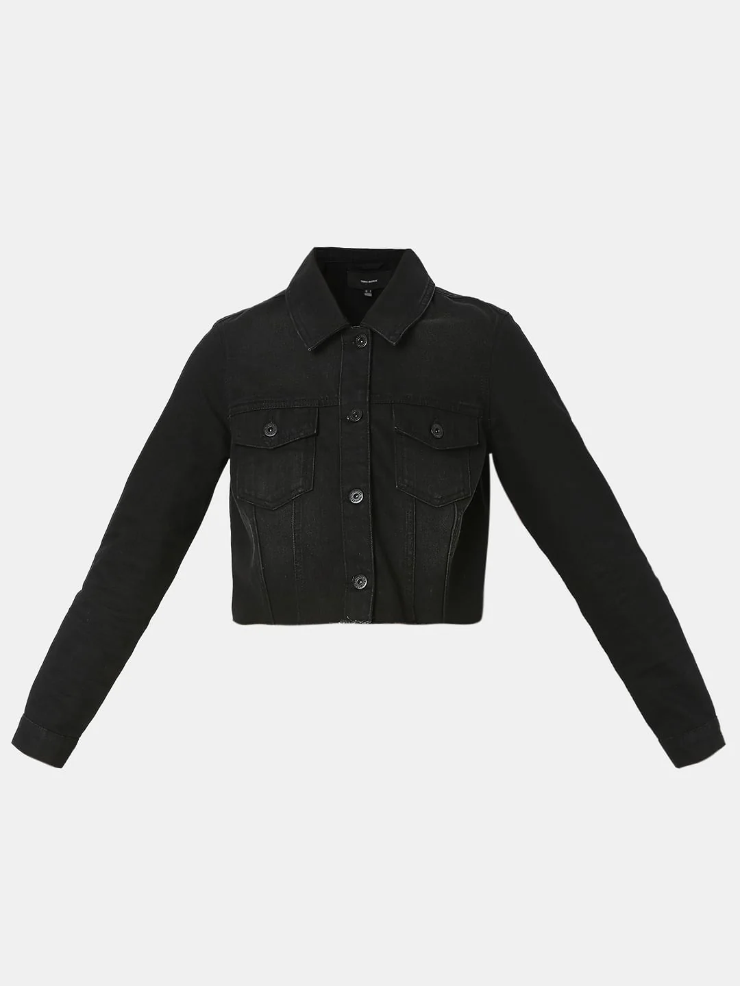 Black Cropped Denim Jacket - Image 7