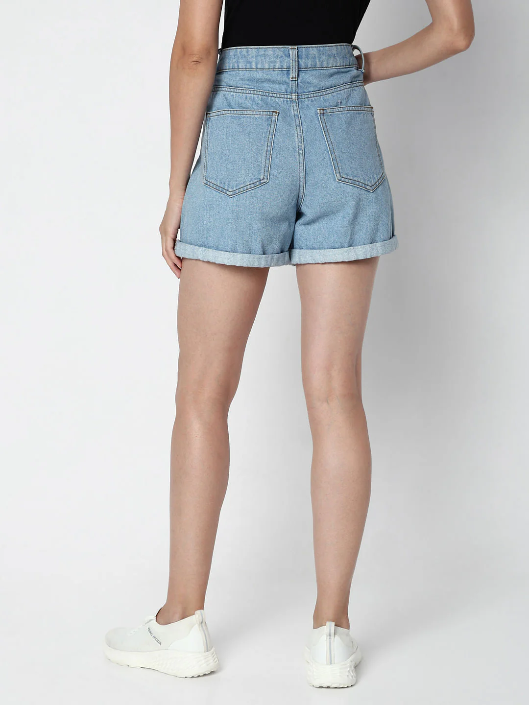 Light Blue Mid Rise Denim Shorts - Image 4