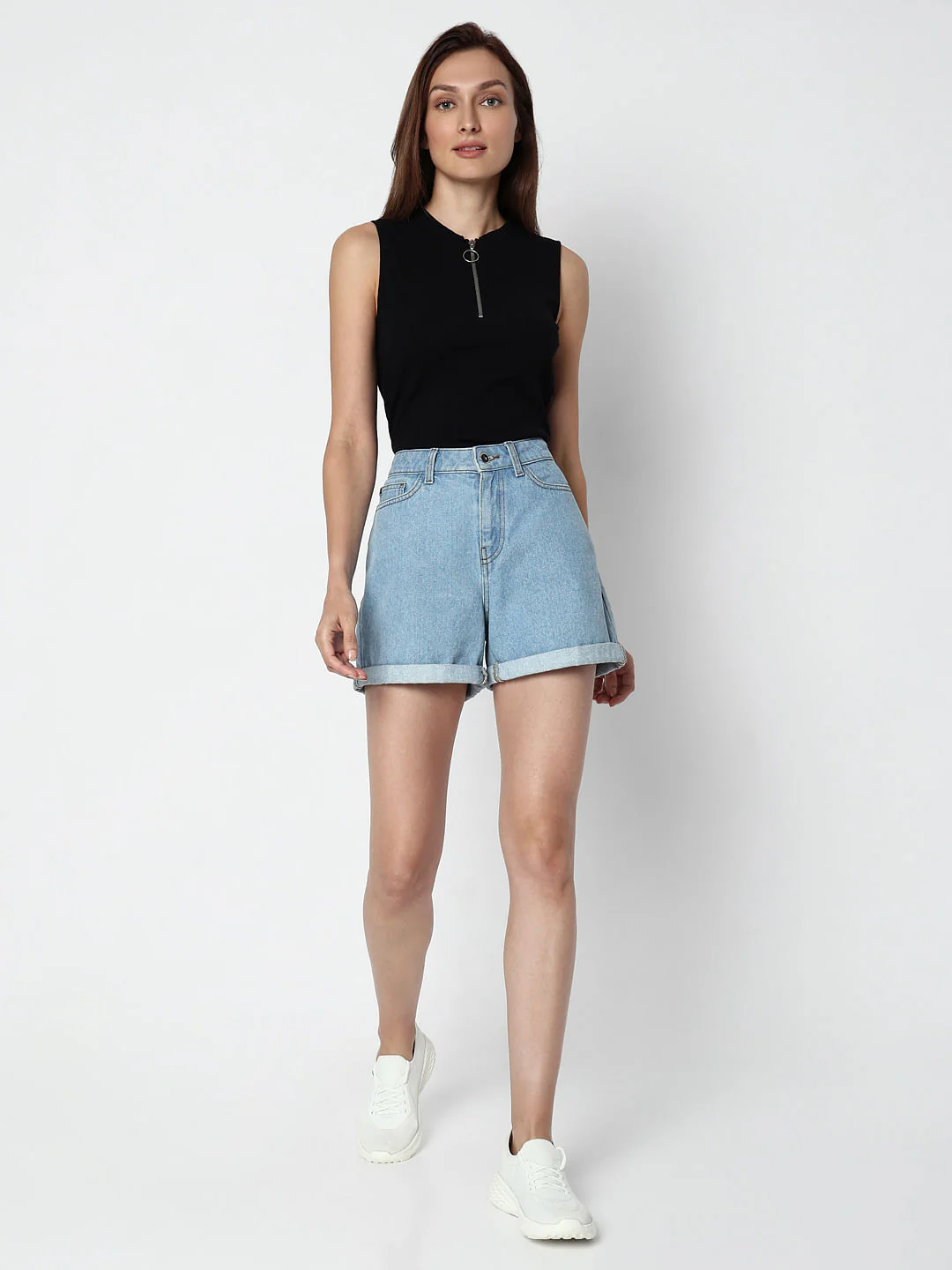 Light Blue Mid Rise Denim Shorts - Image 5