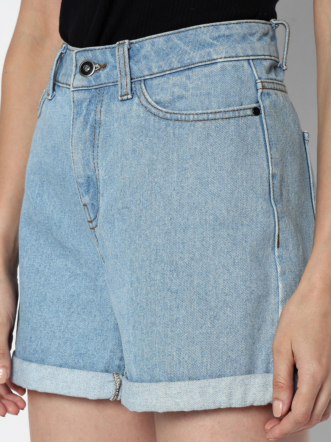 Light Blue Mid Rise Denim Shorts - Image 8