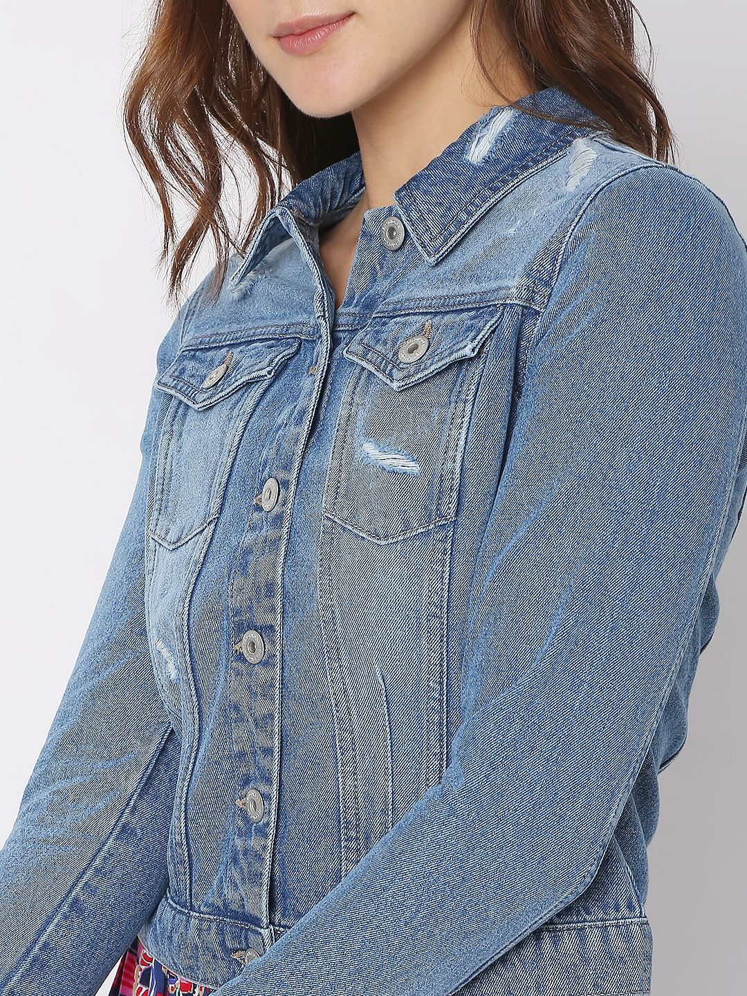 Blue Distressed Denim Jacket - Image 5