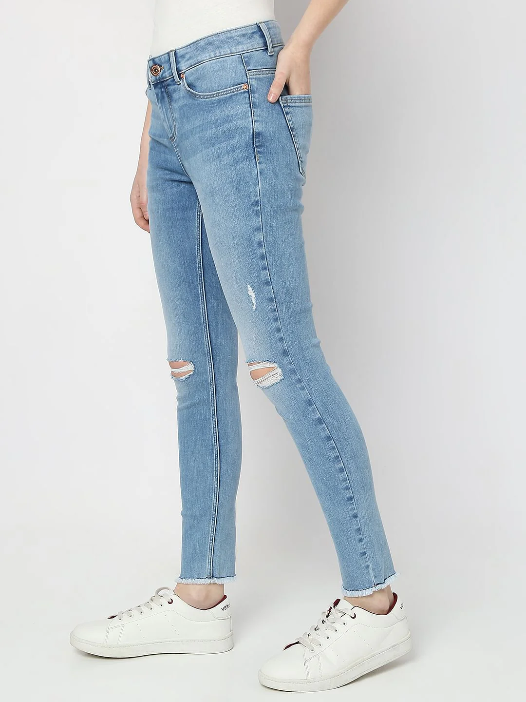 Light Blue Mid Rise Distressed Wendy Skinny Jeans - Image 3