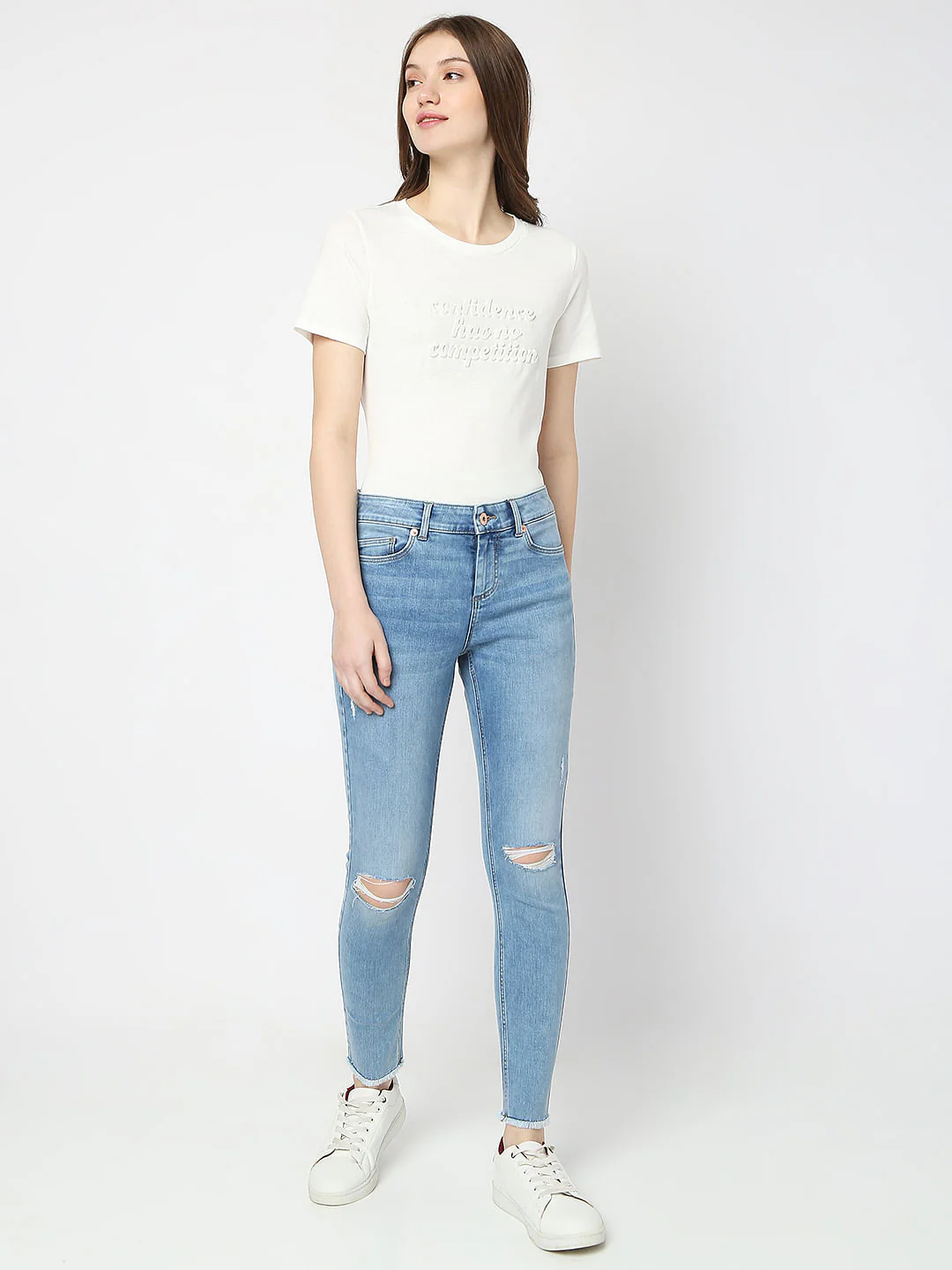 Light Blue Mid Rise Distressed Wendy Skinny Jeans - Image 6
