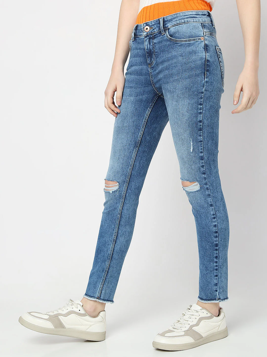 Blue Mid Rise Distressed Wendy Skinny Jeans - Image 3