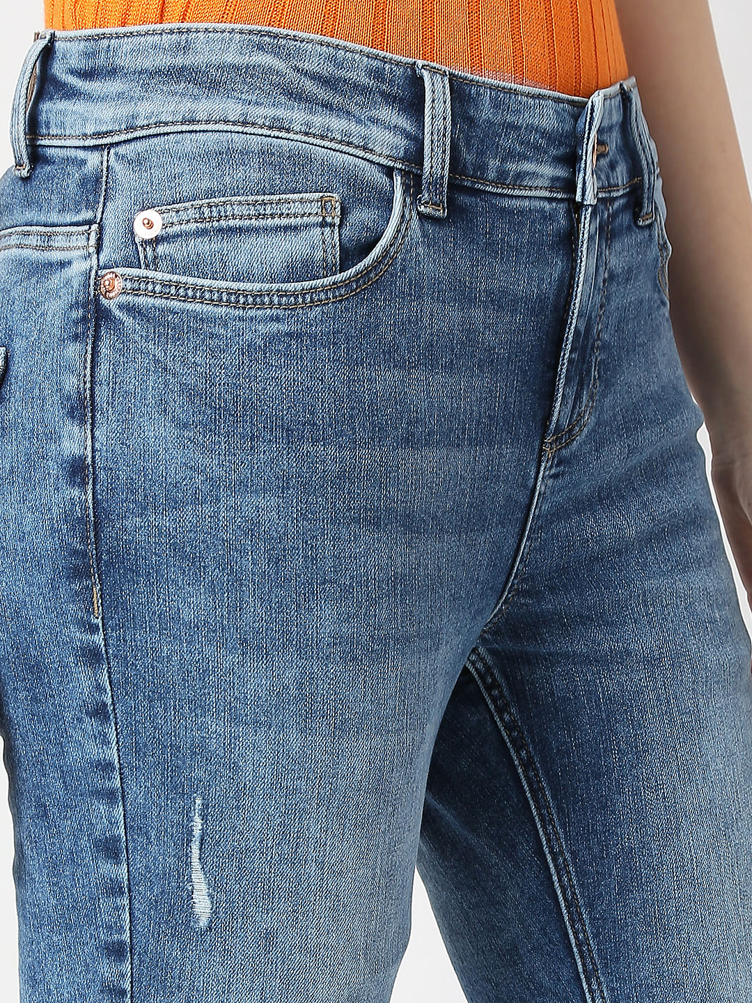 Blue Mid Rise Distressed Wendy Skinny Jeans - Image 5