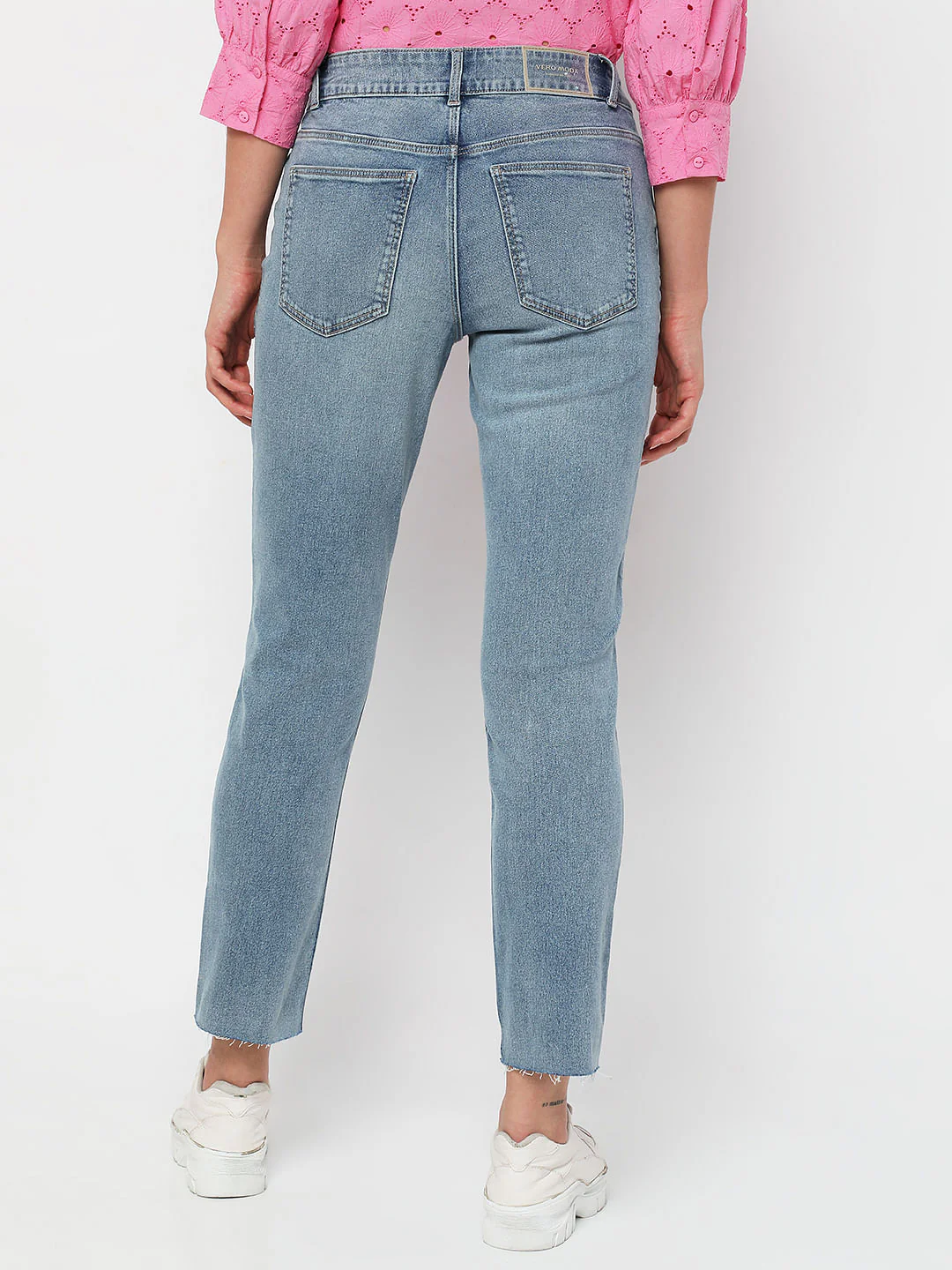 Blue Mid Rise Distressed Jade Straight Fit Jeans - Image 4