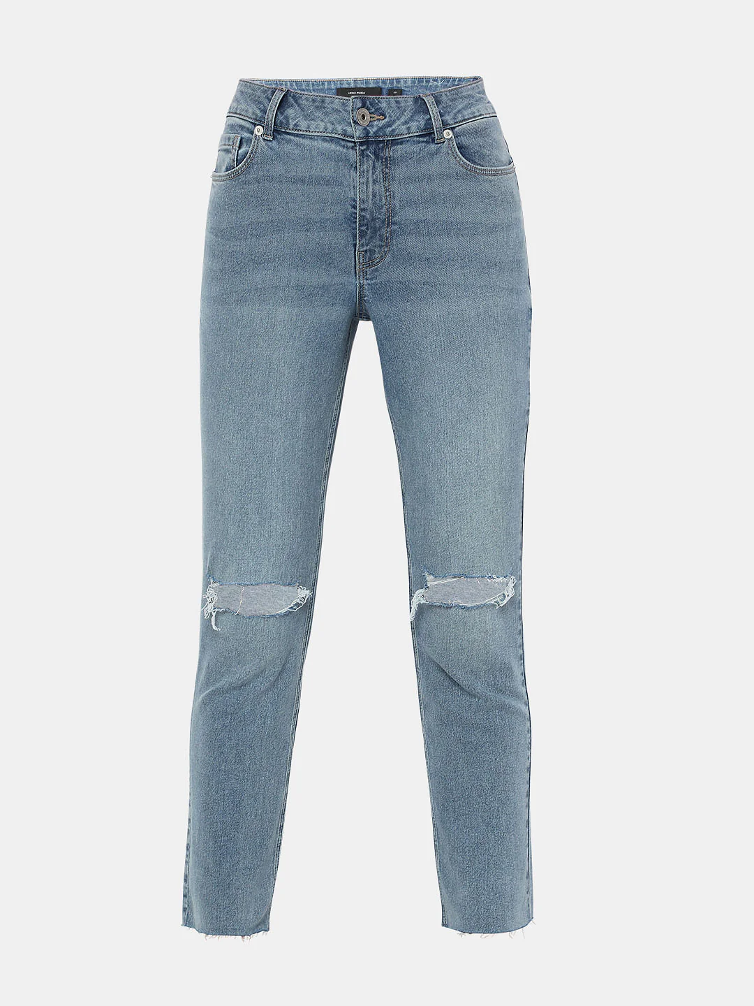 Blue Mid Rise Distressed Jade Straight Fit Jeans - Image 7