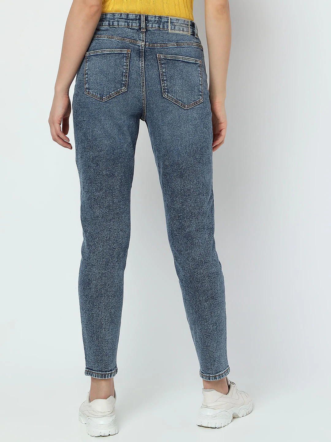 Blue High Rise Distressed Mom Fit Jeans - Image 4