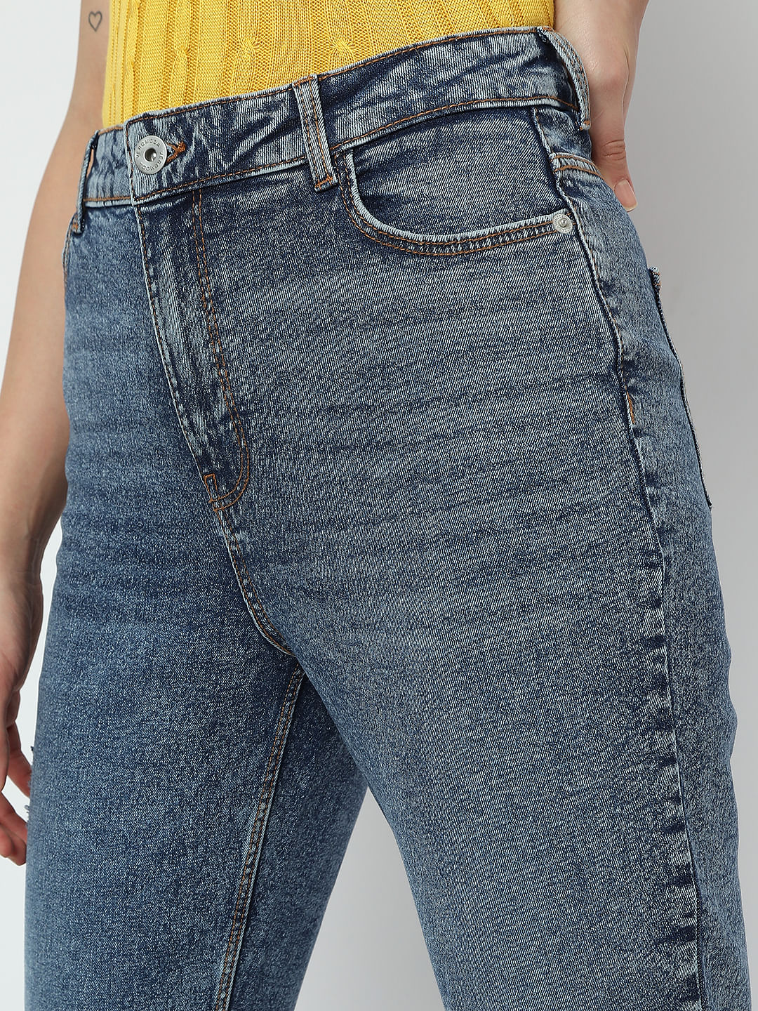Blue High Rise Distressed Mom Fit Jeans - Image 5